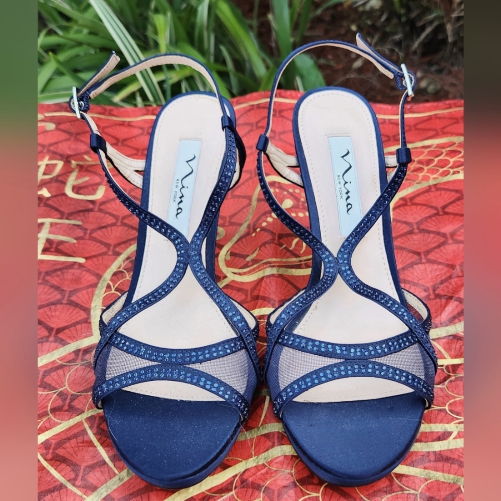 Nina Blue Silk Strappy Dress Sandals